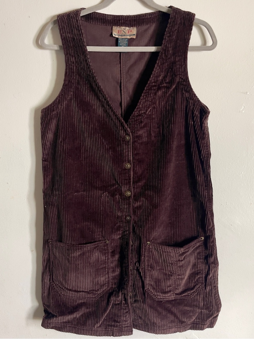 Vintage EXP Jeans by Express Corduroy Button-Front Mini Dress in Dark Brown